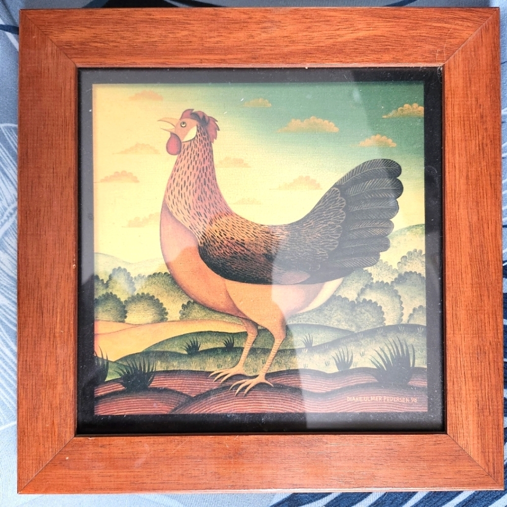 Diane Ulmer Pedersen 98 Chicken Print Wooden Frame
